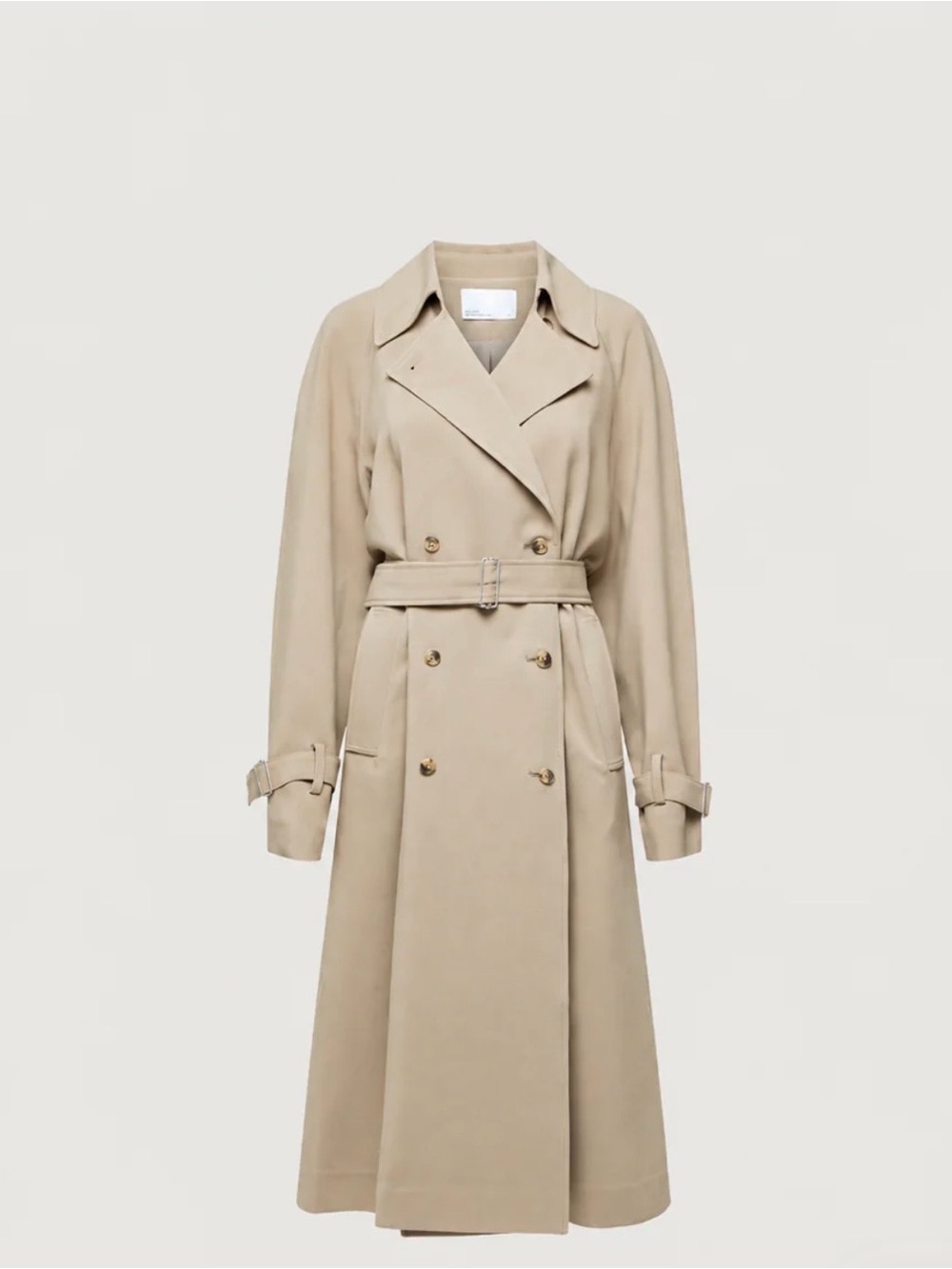 OAK + FORT Double-Breasted Trench Coat in Beige